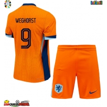 Camisa de Futebol Holanda Wout Weghorst #9 Equipamento Principal Infantil Europeu 2024 Manga Curta (+ Calças curtas)